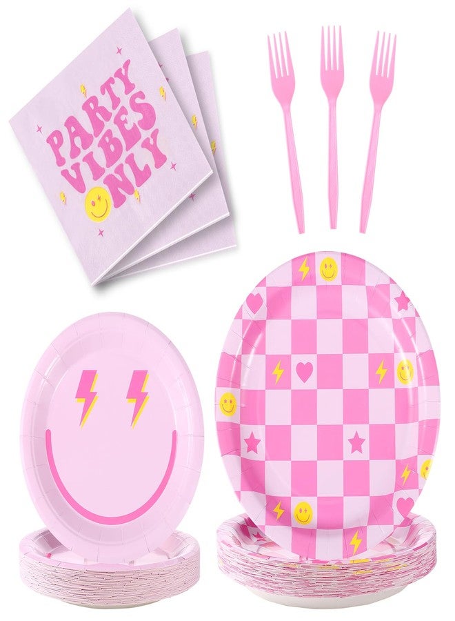 VZZNN 160Pcs Preppy Smile Face Party Tableware Set Pastel Paper Plates Napkins Preppy Smile Face Dinnerware for Birthday Party Baby Shower Decoration Serve 40 Guest - Image 1